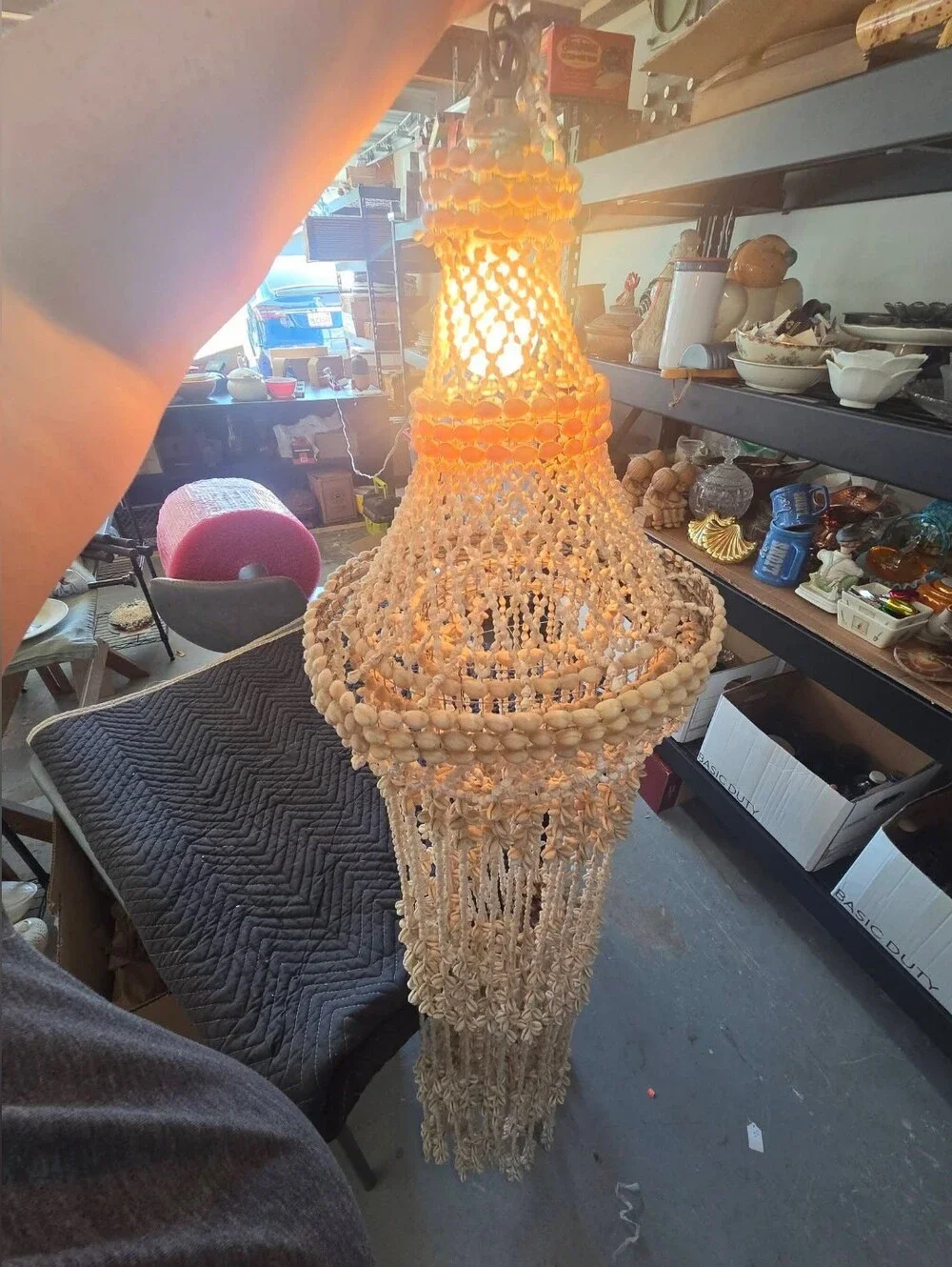Handmade Shell Beaded Pendant Light - Natural Cream